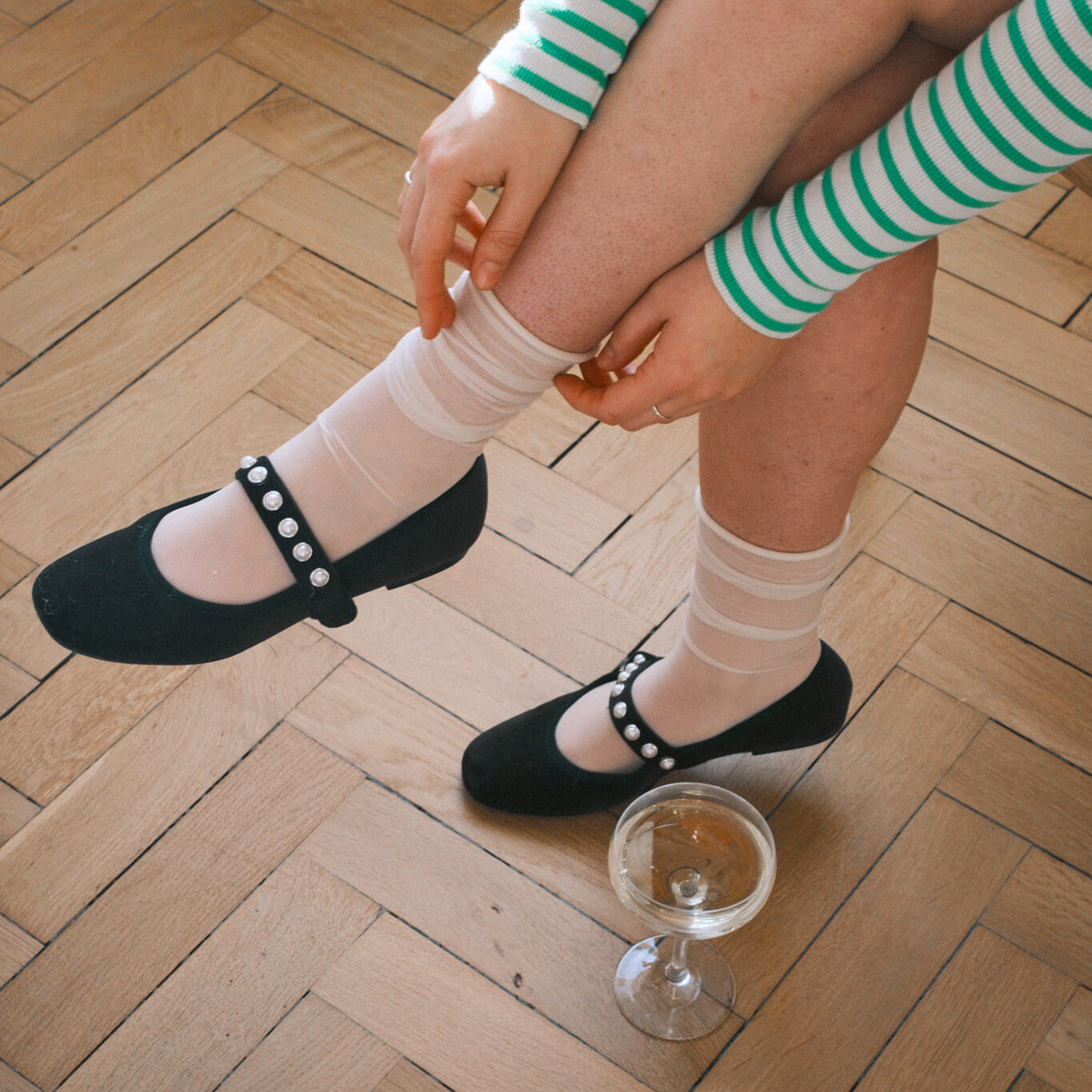 Mary-Jane Ballerina med Pärldetaljer Svart