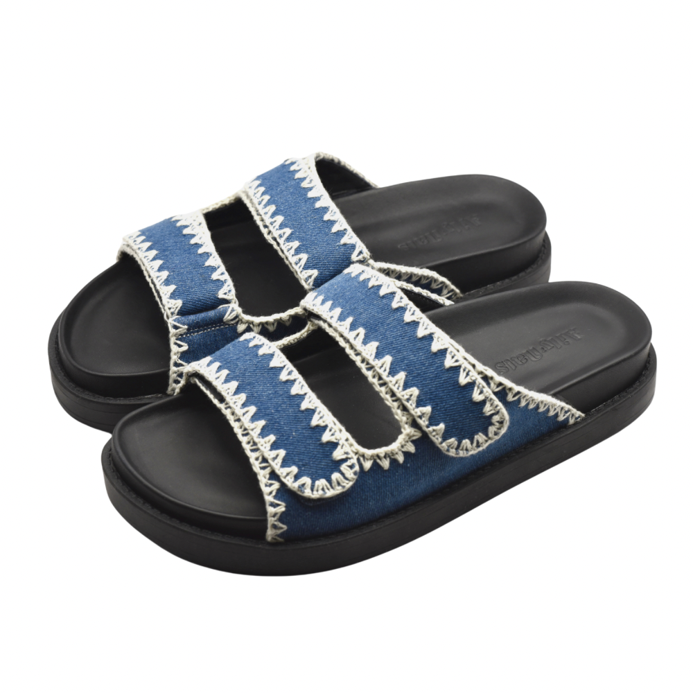 Slip-in Sandal med Langettsöm Denim
